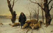 unknow artist Schafer mit seinen Schafen im Schnee France oil painting artist